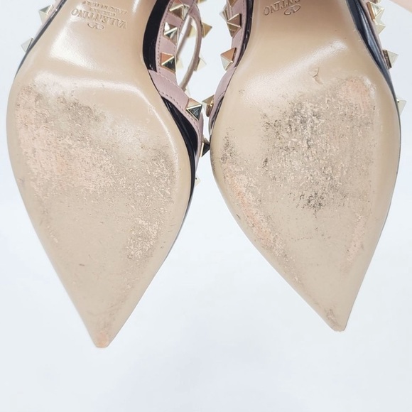 VALENTINO ROCKSTUD 100 Pumps Gold Studded Slingback Heels Nude Black. Size 37 🔥 - Picture 8 of 10